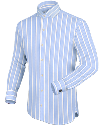 Hemden Blau Wei Gestreift with Italian Collar 1 Button
